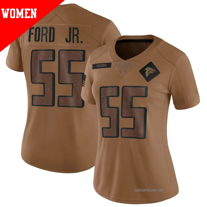 Women's ＃28 Mike Ford Jr. Atlanta Falcons Limited Brown 2023 Salute To Service Jersey