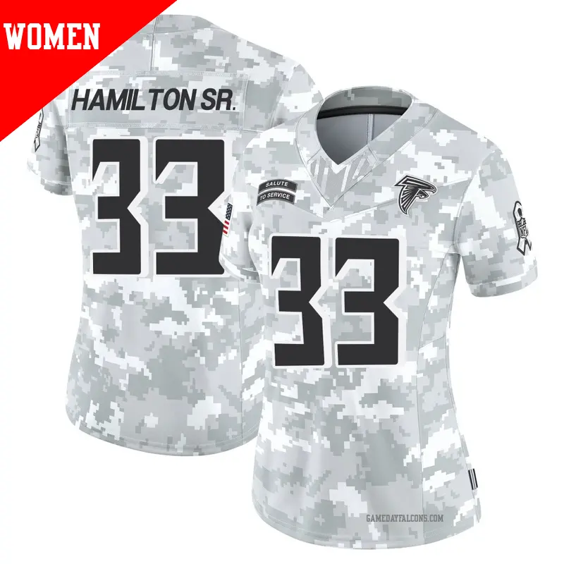 Women's ＃33 Antonio Hamilton Sr. Atlanta Falcons Limited Arctic Camo 2024 Salute to Service Jersey