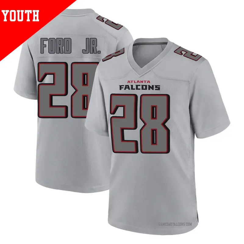 Youth ＃28 Mike Ford Jr. Atlanta Falcons Game Gray Atmosphere Fashion Jersey